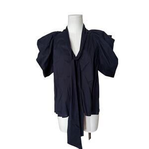 MEG Midnight Blue Cotton Flutter Sleeve V-Neck Tie Top M